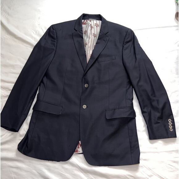 Ermenegildo Zegna Sportscoat Size 42L Navy Texas A&M Lines 100% Wool Custom READ